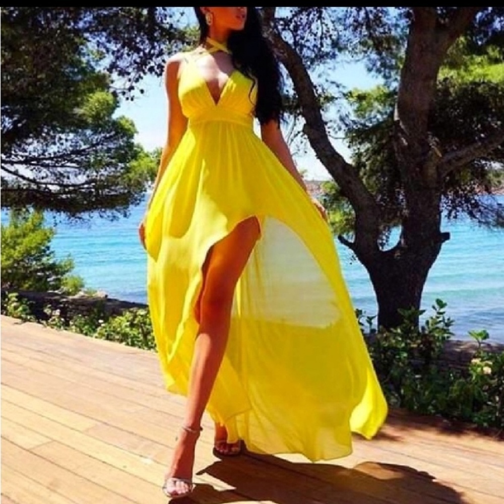 Canary yellow asymmetrical dress